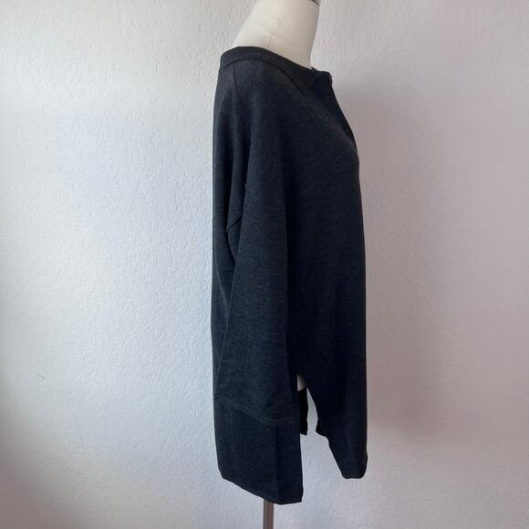 Poetry Merino Wool Blend Tunic Top Oversized Side Slits Button Collar Gray sz 8 - Picture 5 of 11